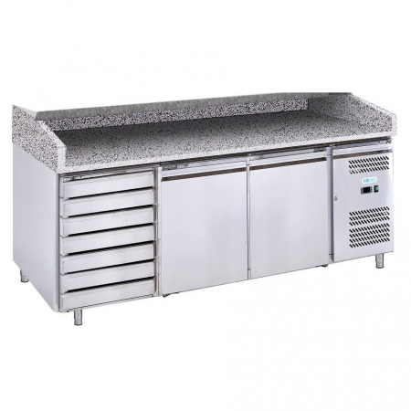 Mese pizza - Masa frigorifica pizza cu 2 usi si 7 sertare, racire ventilata, -2+8°C, 386 litri, FORCOLD