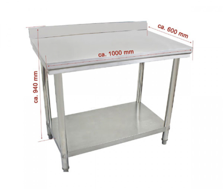 Masa inox 600 mm cu rebord si polita demontabila - 1000x600x840h mm BA100a [1]