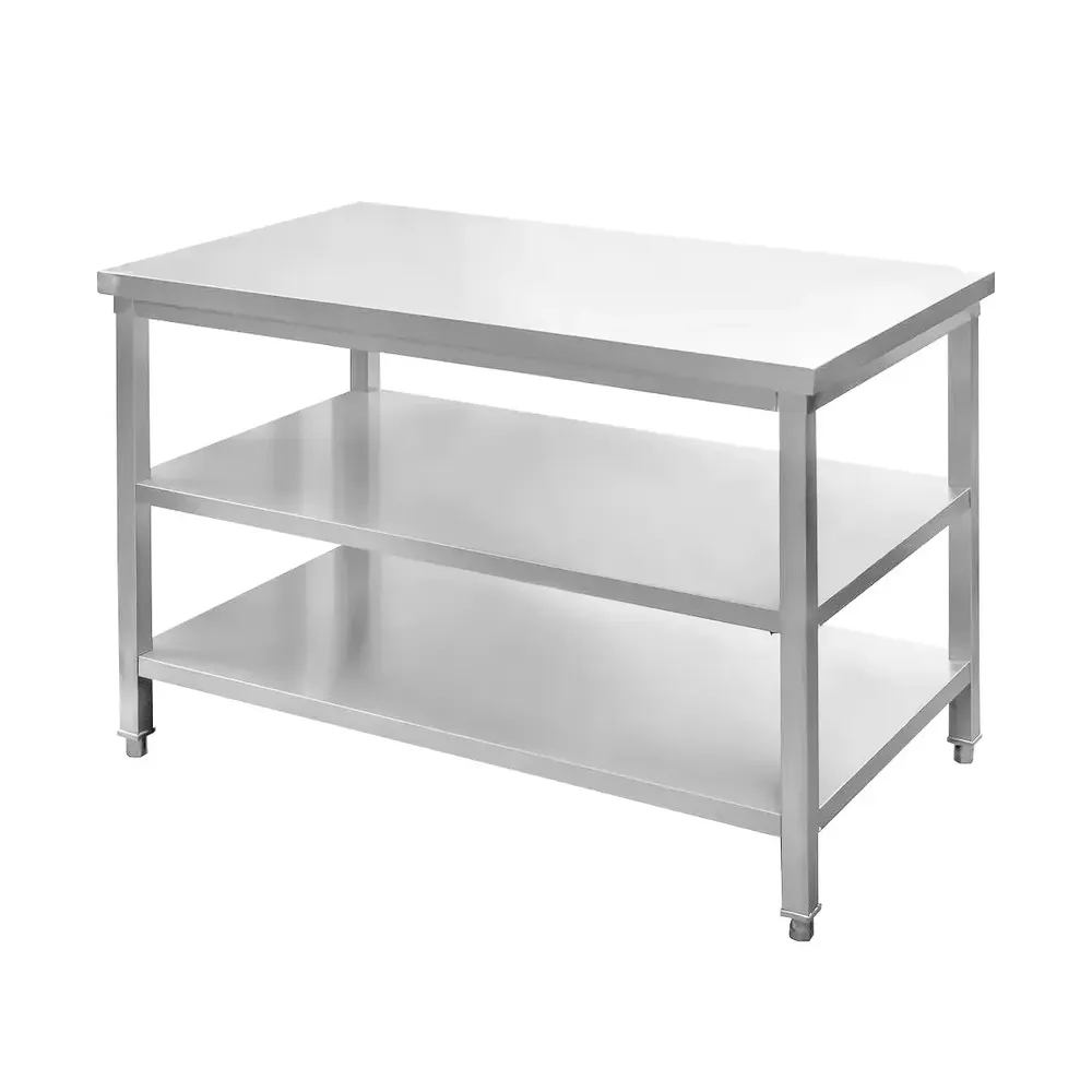 Mese de lucru inox cu 2 polite - Masa inox centrala cu 2 rafturi 120x70x85cm