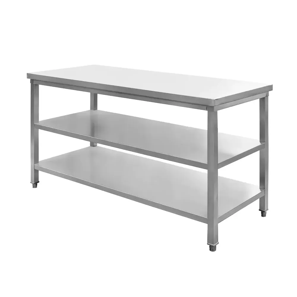 Mese de lucru inox cu 2 polite - Masa inox centrala cu 2 rafturi 150x60x85cm