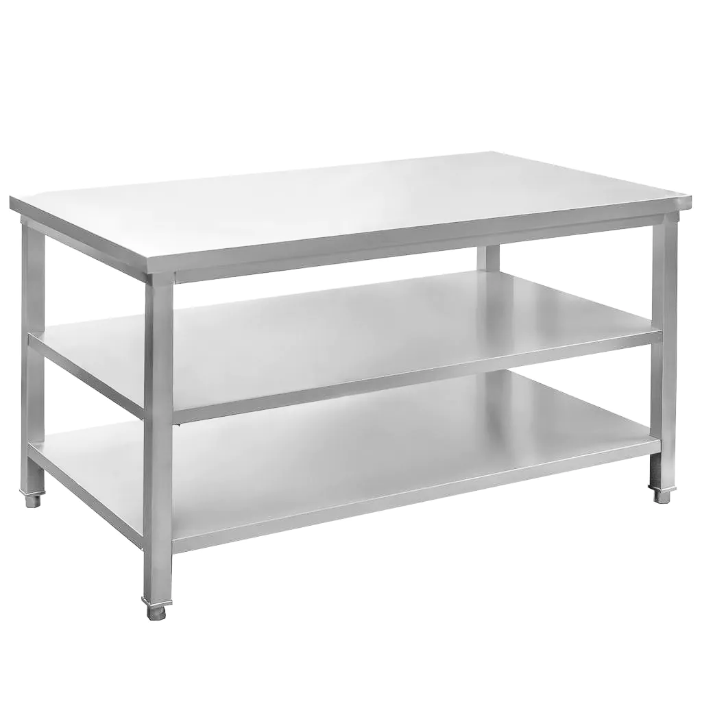 Mese de lucru inox cu 2 polite - Masa inox centrala cu 2 rafturi 150x70x85cm