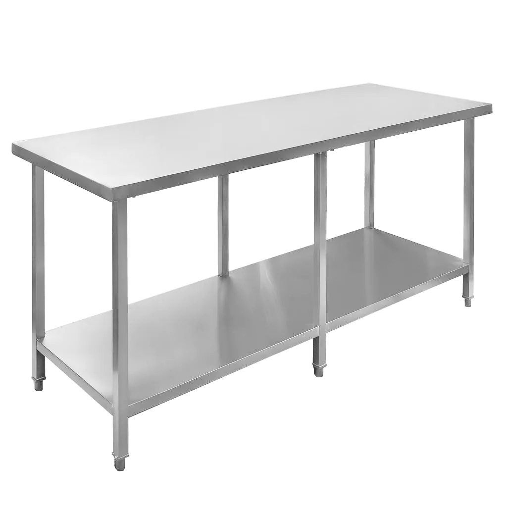 Masa inox centrala cu raft, 6 picioare, 180x80x85cm [6]