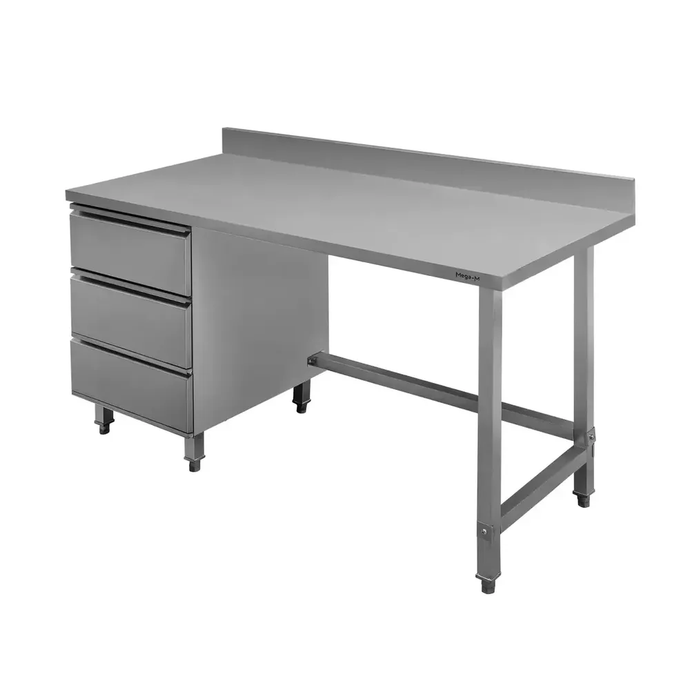 Mase inox cu sertare - Masa inox de perete, 3 sertare pe stanga 150x70x85cm