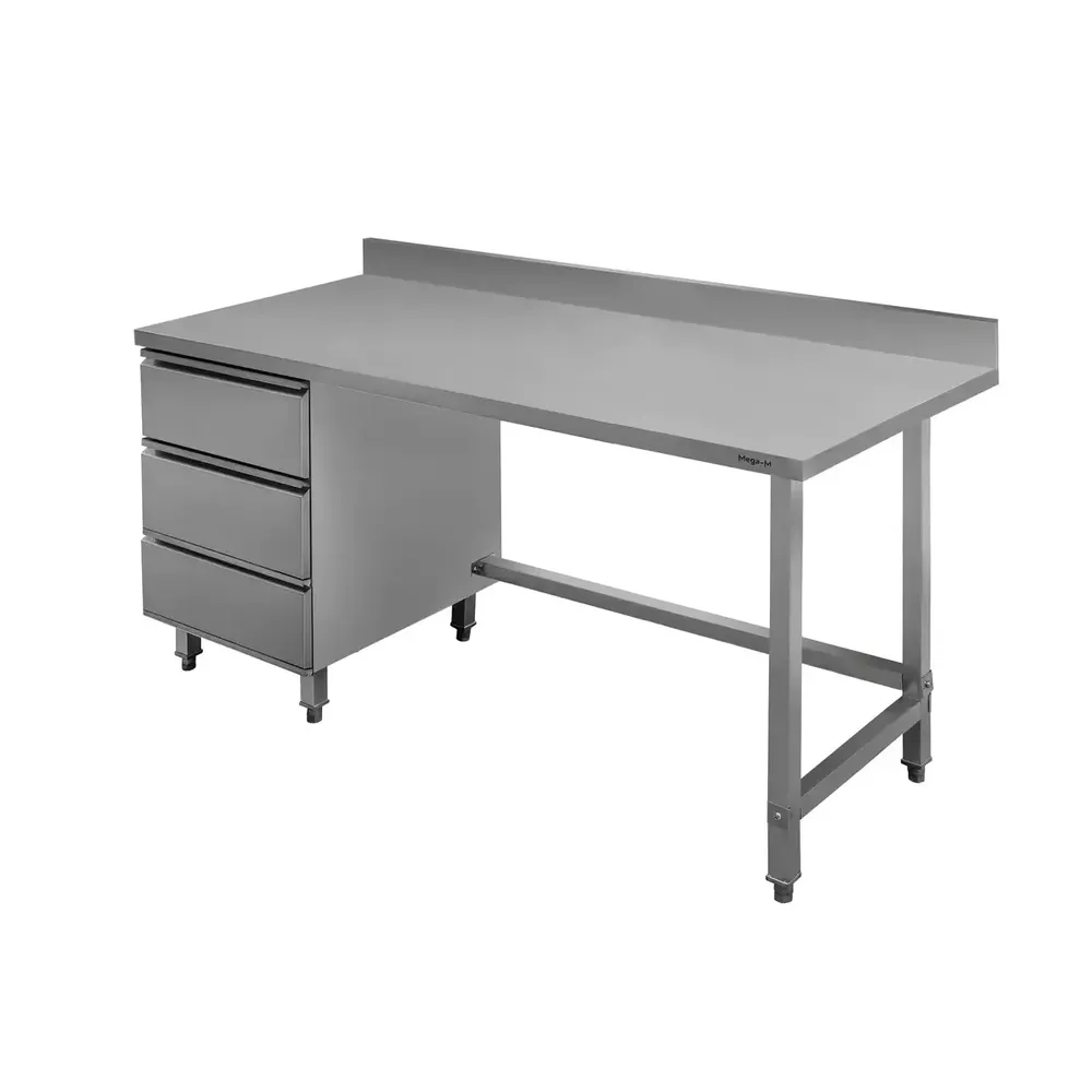 Mase inox cu sertare - Masa inox de perete, 3 sertare pe stanga 180x70x85cm