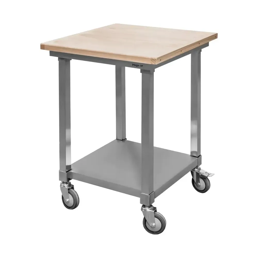 Mobilier inox - Masa inox mobila lemn 50x50x85cm