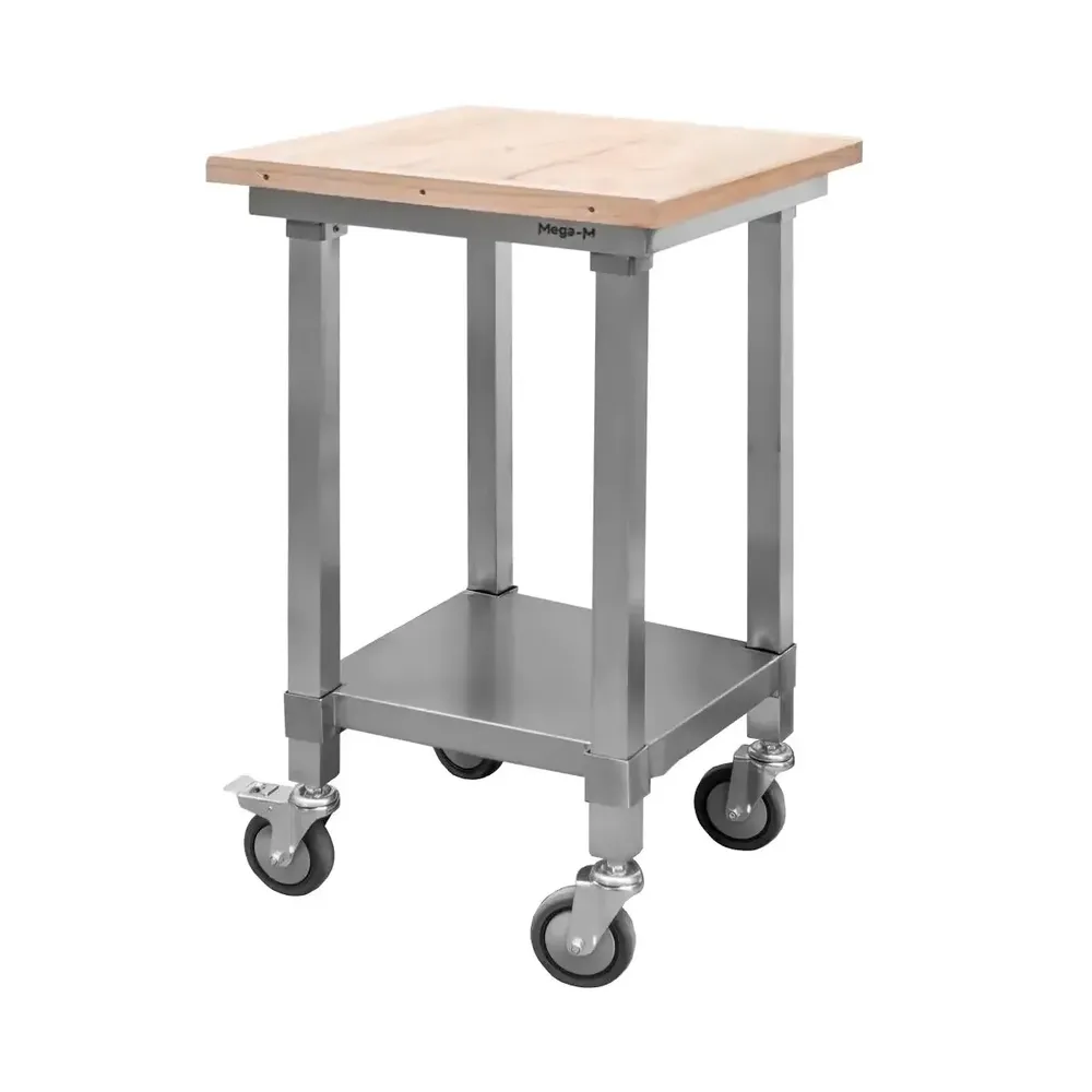 Mobilier inox - Masa inox mobila lemn 60x60x85cm