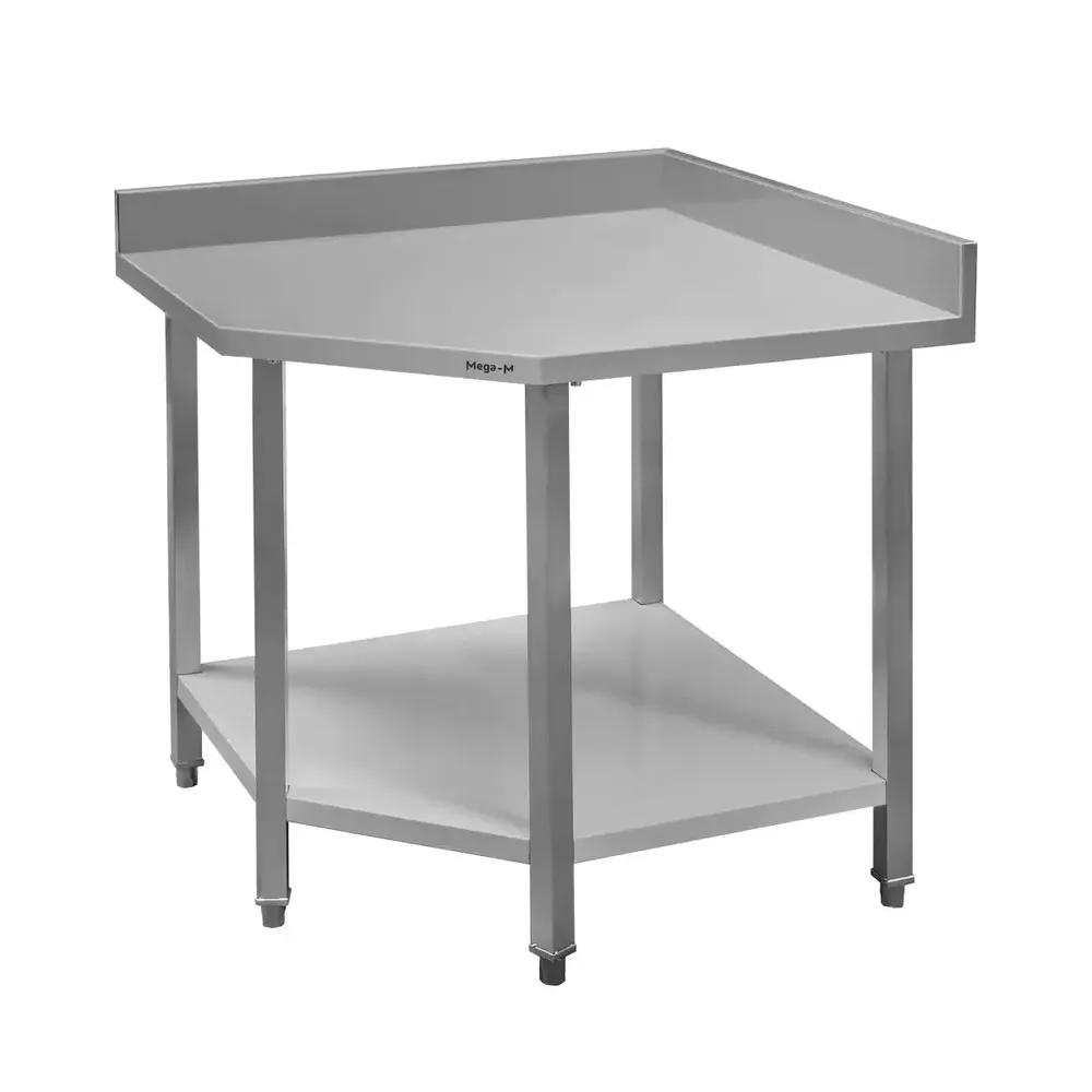 Mese de inox pe colt - Masa inox pe colt cu raft 90x60x85cm