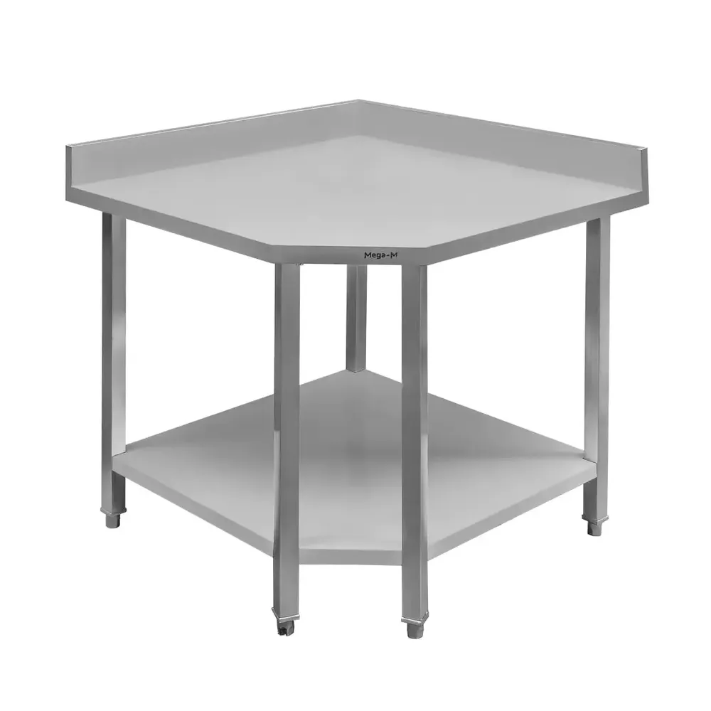 Mese de inox pe colt - Masa inox pe colt cu raft 90x70x85cm
