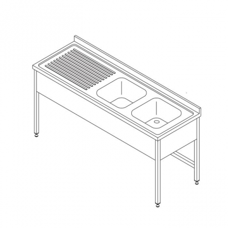 Spalare vesela si Igiena - Masa inox pentru masina de spalat vase 150x70 cm cu 2 chiuvete si splashguard spate