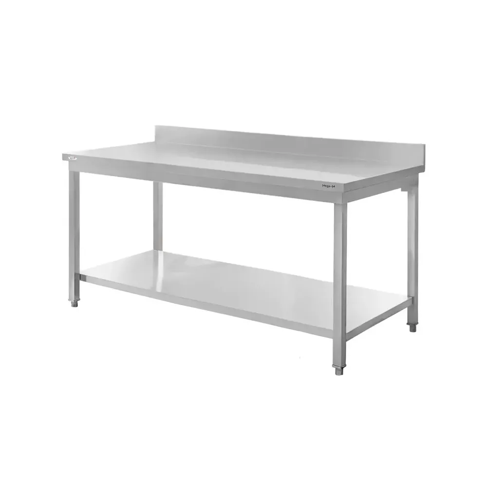 Mobilier inox - Masa inox perete cu raft 220x70x85cm