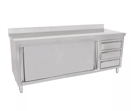 Mese inox de lucru tip dulap usi glisante - Masa inox tip dulap cu sertare pe dreapta si usi glisante 600 mm - 2000x600x950 mm BAS200-60R