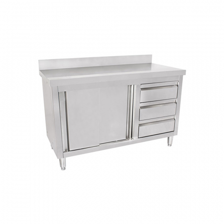 Mese inox de lucru tip dulap usi glisante - Masa inox tip dulap cu sertare pe dreapta si usi glisante 700 mm - 2000x700x950 mm BAS200-70R