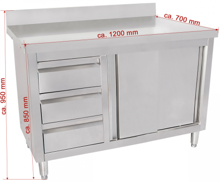 Masa inox tip dulap cu sertare pe stanga si usi glisante 700 mm - 1200x700x950 mm BAS120-70L [1]