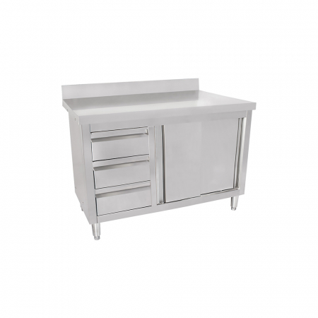 Mese inox de lucru tip dulap usi glisante - Masa inox tip dulap cu sertare pe stanga si usi glisante 700 mm - 1200x700x950 mm BAS120-70L