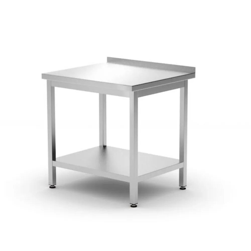 Mese de lucru inox - Masa lucru inox cu rebord si polita, 800x700x850mm