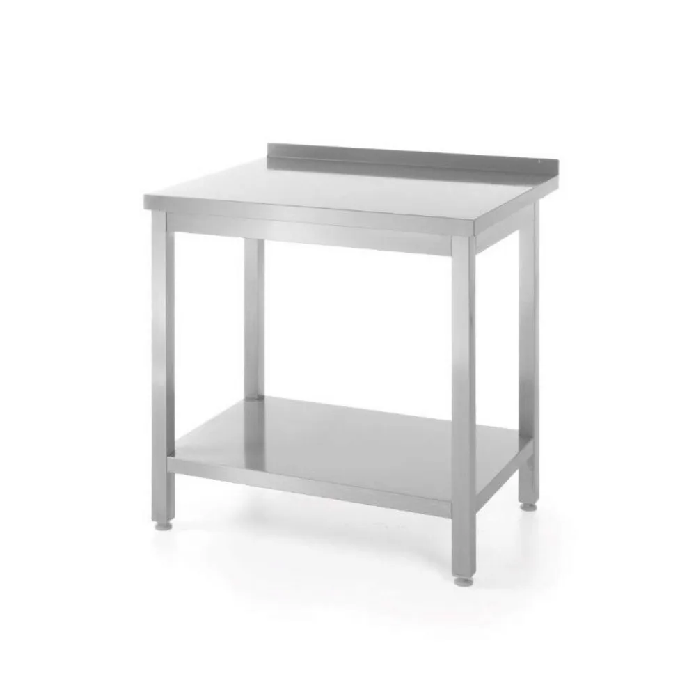Mobilier inox - Masa lucru perete cu margine si raft, inox, 1200x600x850mm