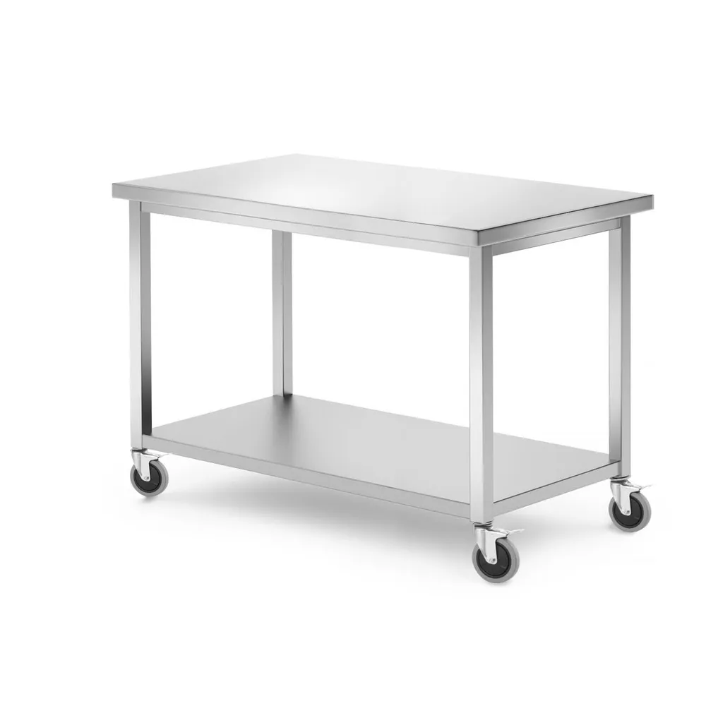 Mobilier inox - Masa mobila din inox cu 4 roti si 2 frane, 1200x600x850mm