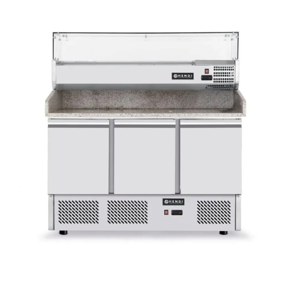 Echipamente Frigorifice - Masa pizza cu 3 usi si vitrina ingrediente, 140x70cm