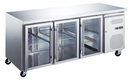 Mese reci - Masa rece din inox 180cm, 3 usi sticla, racire ventilata
