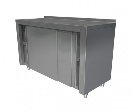 Mese inox de lucru tip dulap usi glisante - Masa tip dulap cu usi glisante si rebord din inox, latimea 700 mm