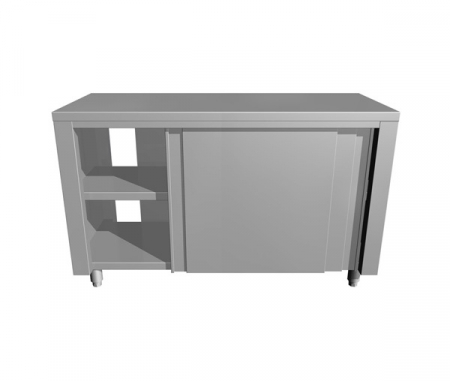 Mese inox de lucru tip dulap usi glisante - Masa pasanta tip dulap cu usi glisante din inox, latimea 700 mm