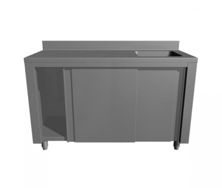 Mese cu spalator tip dulap usi glisante - Masa tip dulap cu usi glisante si spalator cu 1 cuva pe dreapta, latimea 600 mm