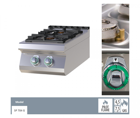 Masina de gatit gaz cu 2 arzatoare fonta de banc, 4,5+7,5 kW, linia 700, SP704G [1]