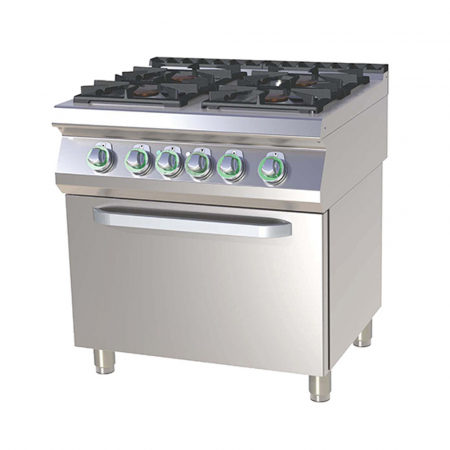 Bucatarie calda - Masina de gatit gaz cu 4 arzatoare alama cu cuptor electric, 4+3x8,5 kW, linia 700, SPST780-21GE