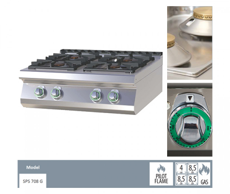 Masina de gatit gaz cu 4 arzatoare alama de banc, 4+3x8,5 kW, linia 700, SPS708G [1]