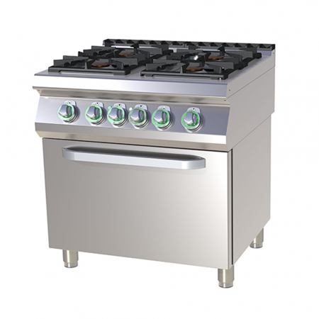 Linia 700 - Masina de gatit gaz cu 4 arzatoare fonta cu cuptor electric, 4,5+3x7,5 kW, linia 700, SPT780-11GE