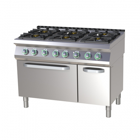 Bucatarie calda - Masina de gatit gaz cu 6 arzatoare alama cu cuptor electric, 2x4+4x8,5 kW, linia 700, SPST7120-21GE
