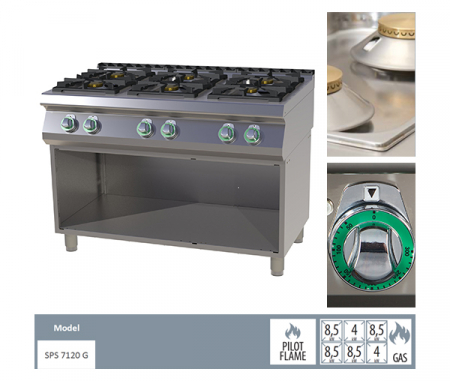 Masina de gatit gaz cu 6 arzatoare alama cu suport, 2x4+4x8,5 kW, linia 700, SPS7120G [1]