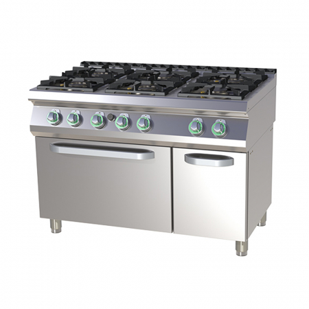 Bucatarie calda - Masina de gatit gaz cu 6 arzatoare fonta cu cuptor gaz, 2x4,5+4x7 kW, linia 700, SPT7120-21G