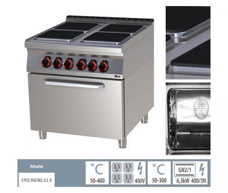 Masina gatit electrica 4 plite patrate cu cuptor electric static GN 2/1, 4x3,5 kW, linia 900, SPQT90/80-21E [1]
