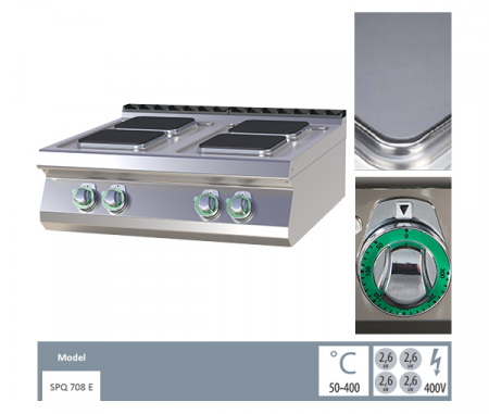 Masina gatit electrica 4 plite patrate de banc, 4x2,6 kW, linia 700, SPQ708E [1]