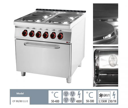 Masina gatit electrica 4 plite rotunde cu cuptor electric convectie GN 1/1, 4x3,5 kW, linia 900, SPT90/80-11E [1]