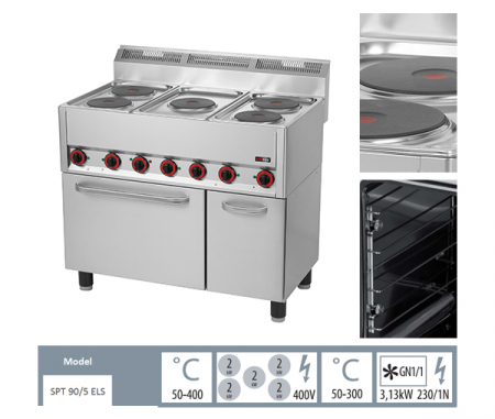 Masina gatit electrica 5 plite (5x2kW) cu cuptor 3,13kW, 400V, linia 600, SPT90/5ELS [1]