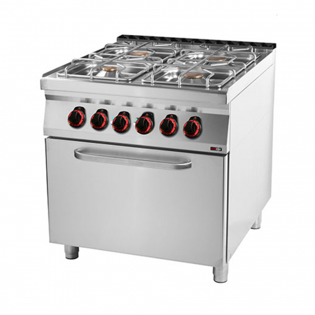 Linia 900 - Masina gatit gaz 4 arzatoare fonta cu cuptor electric convectie, 5+2x8+3,5 kW, linia 900, SPT90/80-11GE