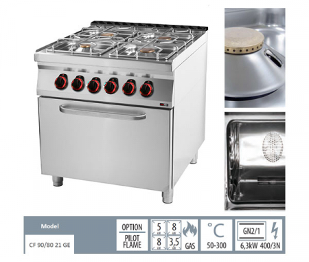 Masina gatit gaz 4 arzatoare fonta cu cuptor electric static, 5+2x8+3,5 kW, linia 900, SPT90/80-21GE [1]