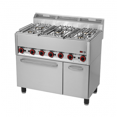 Bucatarie calda - Masina gatit gaz 5 arzatoare (2x3 + 3x3,6 kW) cu cuptor 3,13 KW, linia 600, SPT90/5GL