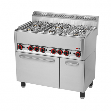 Bucatarie calda - Masina gatit gaz 6 arzatoare (3x3,6 + 3x3 kW) cu cuptor 3,13 kW, linia 600, SPT90GL