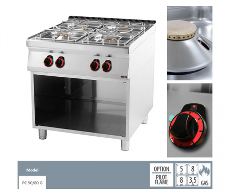 Masina gatit gaz cu 4 arzatoare fonta cu suport, 5+2x8+3,5 kW, linia 900, SP90/80G [1]