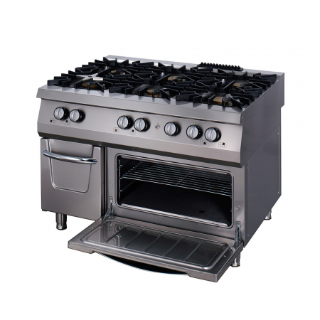 Masina gatit pe gaz cu 6 plite patrate 3x6 + 3x10 kW si cuptor electric 8 kW, linia 900 [1]