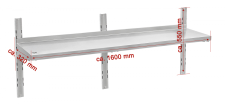 Polita de perete din inox simpla reglabila pe inaltime 1600 mm, BWR-4 [1]