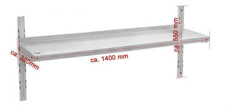 Rafturi inox - Polita de perete din inox simpla reglabila pe inaltime 1400 mm, BWR-3