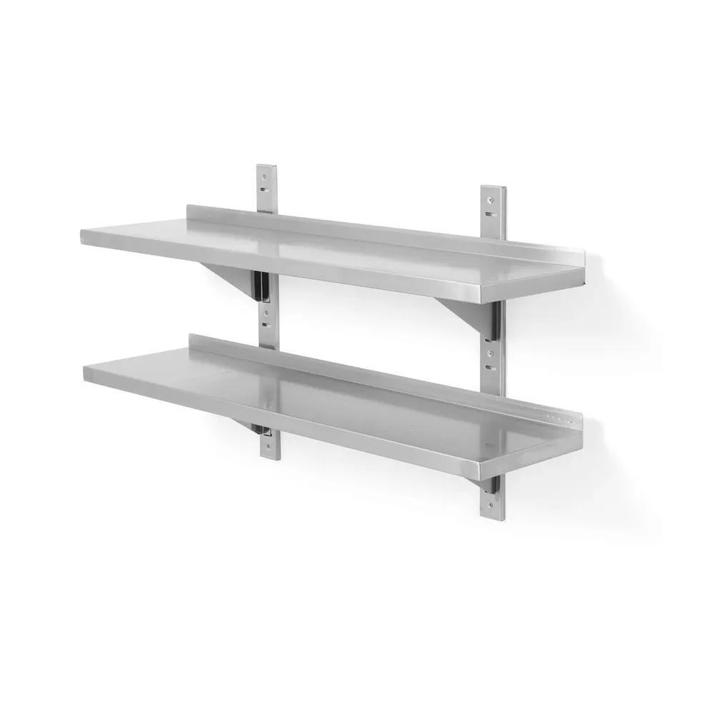 Rastele inox depozitare - Polita dubla de perete sudata, inox, 1200x300x600mm
