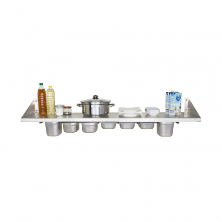 Rafturi inox - Raft de perete 800x300x320 mm cu suport pentru cuve GN, BGR-80