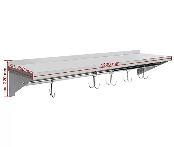 Raft de perete inox 1200 x 300 mm cu carlige WABG-30 [1]