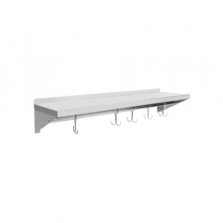 Mese inox de lucru tip dulap usi glisante - Raft de perete inox 1200 x 300 mm cu carlige WABG-30