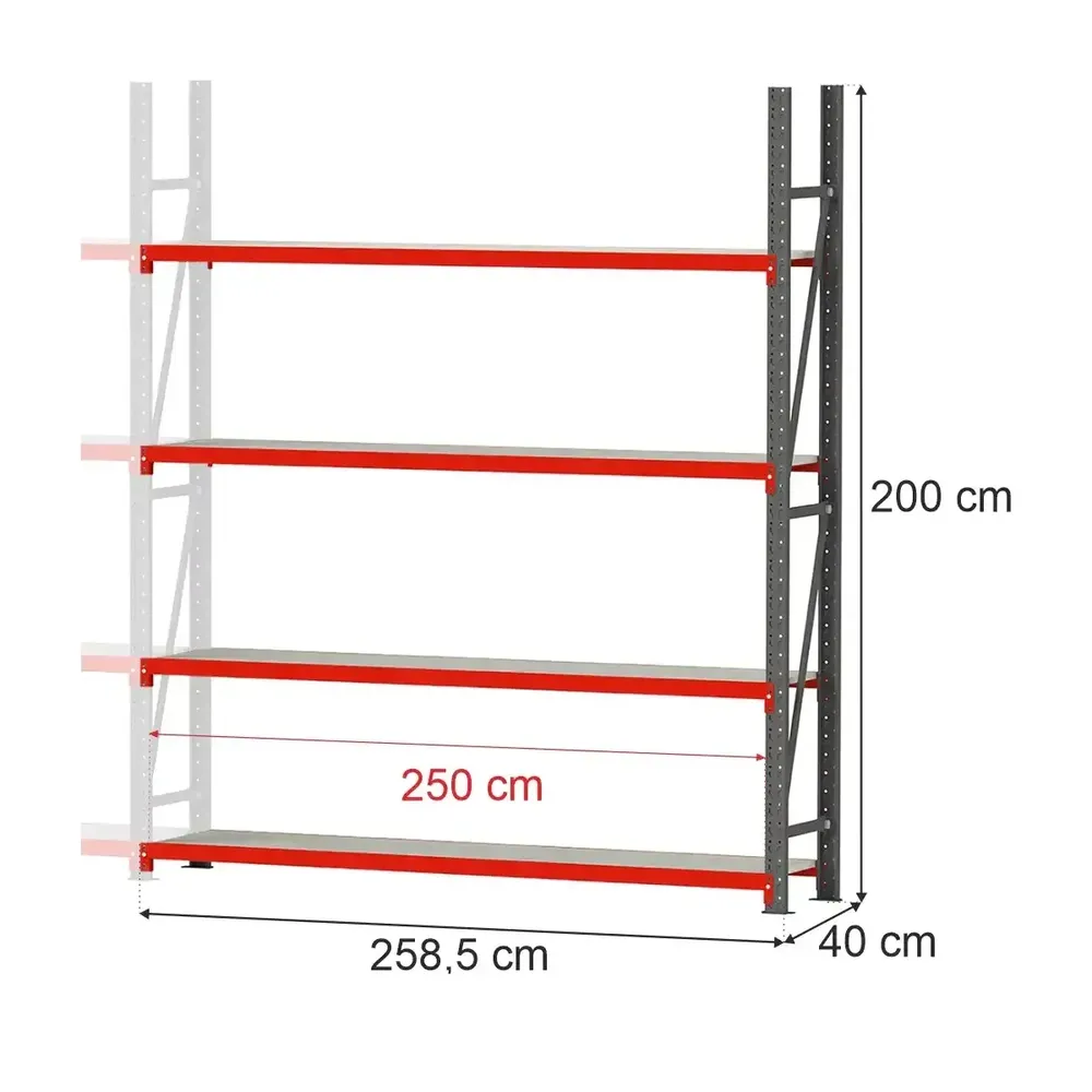 Rafturi metalice de depozitare - Raft depozitare 4 rafturi 200x258.5x40cm extensie